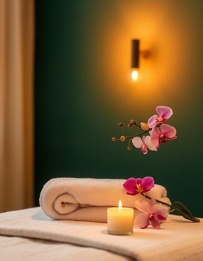 Massage treatment bed set up with fresh linens